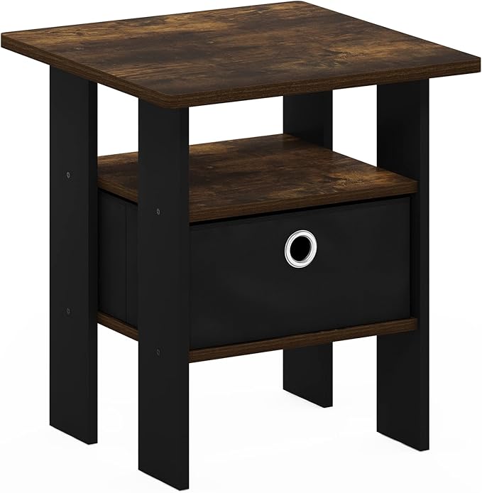 Furinno Andrey End Side Night Stand/Bedside Table with Bin Drawer, Amber Pine/Black