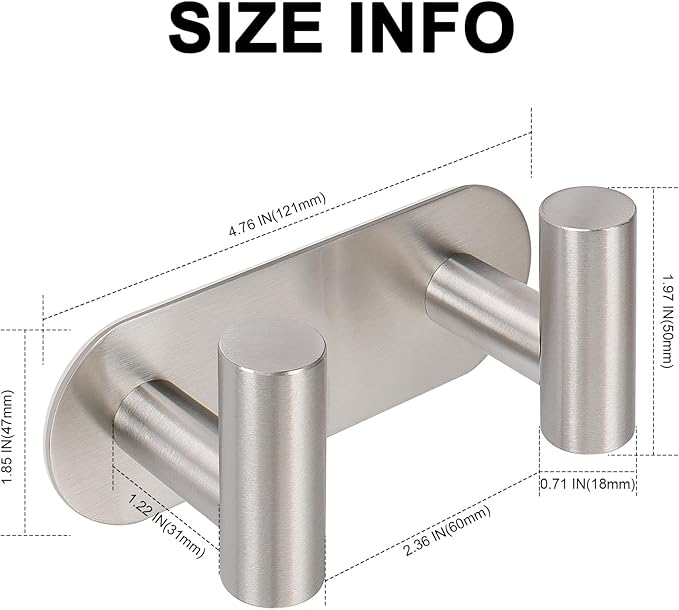 HarJue Bath Towel Hooks, 304 Stainless Steel Robe Towel Hanger Heavy-Duty Rustproof Coat Hook for Bathroom and Kitchen-Wall Mounted, Double Holder Hook (Brushed Nickel,2 Pack-Round)