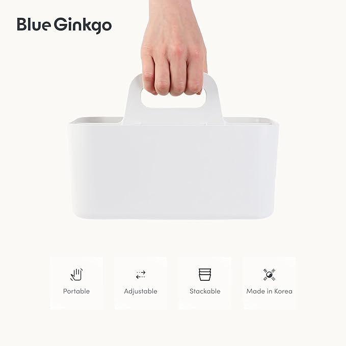 BLUE GINKGO Stackable Organizer Caddy – Korean-Made Portable Tote for Bathroom, Office, Crafts, or School Supplies (Rectangle, White)-NeatNest
