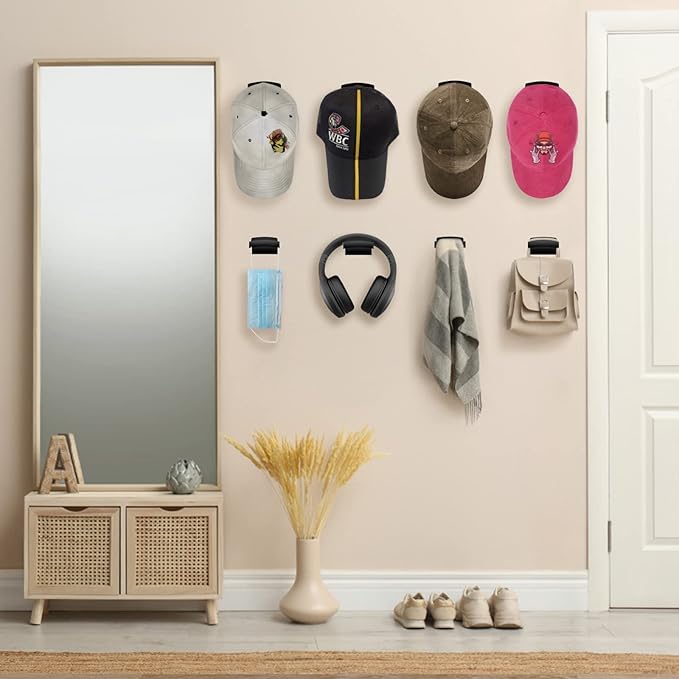 Hat Hooks for Wall, Headband Holder Adhesive No Drilling Hat Racks Organizer for Door Closet, Black, 28-Pack-NeatNest