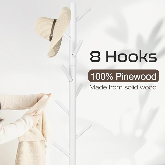 Coat Rack, Freestanding Coat Rack with 8 Hooks and 3 Adjustable Size Tree Coat Racks for Bedroom, Hallway, Entrance, Office, for Hats, Coats, Scarves, Handbags-NeatNest