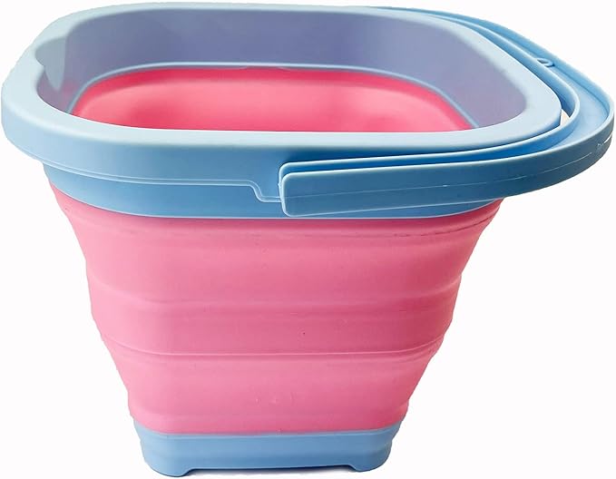 SAMMART Collapsible Rectangular Cleaning Bucket 5L (1.3 Gallon)- Foldable Camping Beach Sand Water Pot Pail- Portable Space Saving Tub for Household, Outdoor Car Washing (Cool Blue/Maglia Rosa)-NeatNest