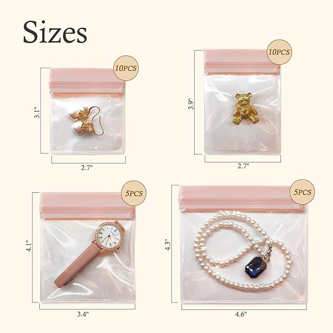 EVA Anti Tarnish Jewelry Bags Storage, Small Clear Plastic Jewelry Pouches Organizer for Gold Silver Ring Earing Chain Bracelet, Jelly-Like Softness, No Yellowing, No Odors, 30 PCS Mixed Sizes-NeatNest