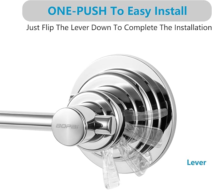 BOPai Extendable Suction Cup Towel Bar 17-28.5", Removeable Shower Door Mat Rod, Chrome-NeatNest