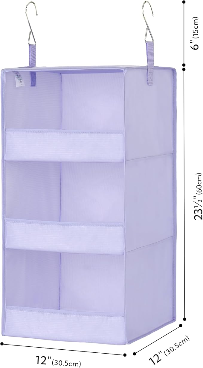 GRANNY SAYS 3 Shelf Hanging Closet Organizers and Storage, Collapsible Closet Storage Organizer with 2 Metal Hooks, Leak-Proof Hanging Shelves for Nursery, Kids Room, Bedroom, 1 Pack, Purple-NeatNest