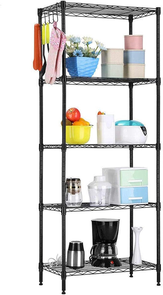 5 Tier Adjustable Metal Storage Rack Wire Shelving Unit for Pantry, Closet, Kitchen, Laundry, Bathroom (Black, 7-5-Layer)