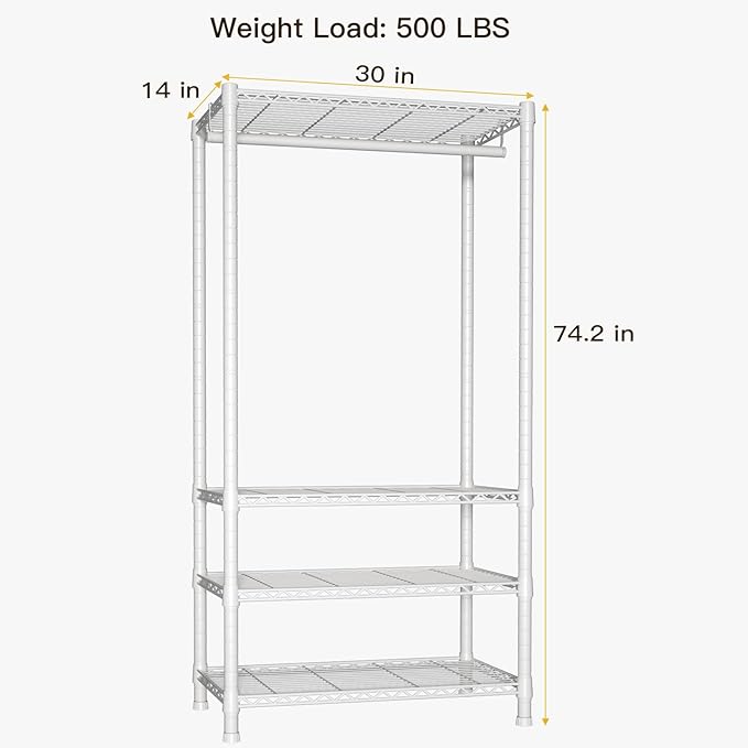 Ulif H2 Heavy-Duty Portable Closets, 4-Tier Freestanding Garment Rack Suit for Small Space and Corner, Closet Organizer System Portable Closet Wardrobe, Max Load 500 LBS, White-NeatNest