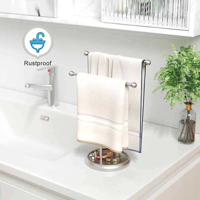Hand Towel Holder for Bathroom, Towel Rack Stand for Counter, Freestanding, Brushed Nickel
