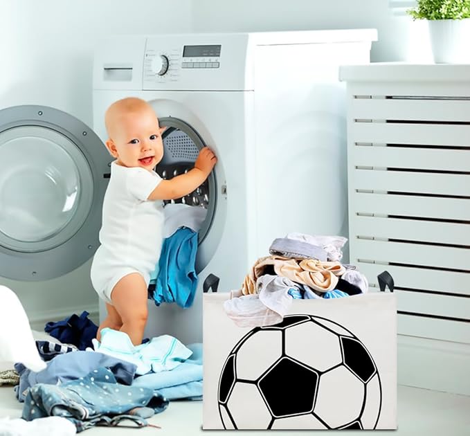 CLOCOR Rectangular Boys Construction Storage Basket,Kids Toy Bins,Waterproof Tractor Truck Storage Box with Handles,Gift Basket,Excavator Printed Bedroom Playroom Decor(Football)-NeatNest