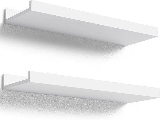 Floating Shelves Wall Mounted Set of 2, Modern White Shelves for Bedroom, Nursery Shelves with Lip, Display Picture Ledge Shelf for Wall Decor Living Room Bathroom Kitchen - White-NeatNest