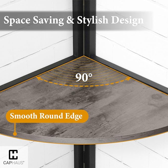 CAPHAUS Tall Corner Shelf Stand, 5-Tier Display Shelves, Ladder Corner Wood Storage Plant Bookshelf with Metal Frame, Versatile Shelving Unit Bookcase for Home Office Space, Dark Grey-NeatNest