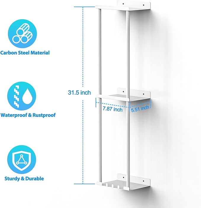 Towel Rack for Bathroom, Wall Mounted Vertical Rolled Towel Storage Organizer Holder with Shelf, Holds Up 6 Large Bath Sheets, White