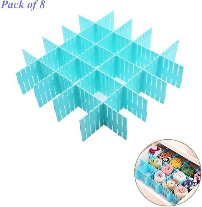8pcs DIY Plastic Drawer Organizer Adjustable Drawer Dividers for Home Tidy Closet, Socks, Underwear, Office School Supplies, Kitchen Utensil Tools (Blue)-NeatNest