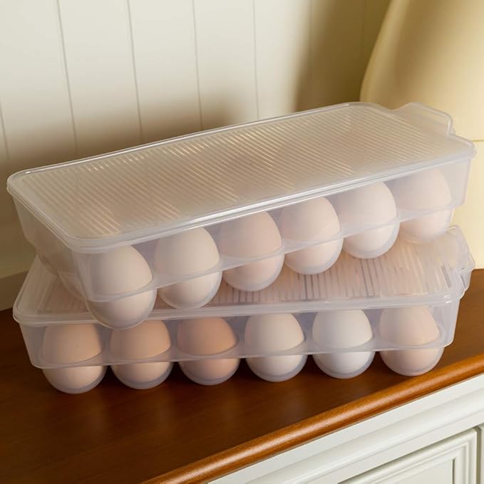 Covered Egg Holder,Egg Storage for Refrigerator,Fits 18 Eggs,Pack of 2-NeatNest