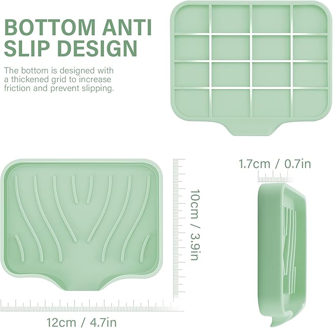 2PCS Self Draining Soap Holder,Spofit Silicone Soap Dish, Suitable for for Kitchen, Bathroom, Shower, Bath Tub,Soap Container (Light Green)-NeatNest