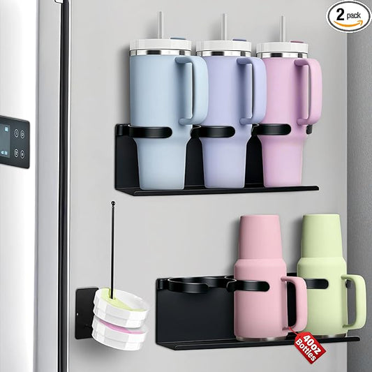 2Pcs Magnetic Water Bottle Organizer for Stanley 30 40 oz Tumbler and Lid Magnetic Cup Holder Heavy Duty Tumbler Storage Organizer Drink Accessories Kitchen Cup Storage Rack for Fridge Cabinets Gifts-NeatNest