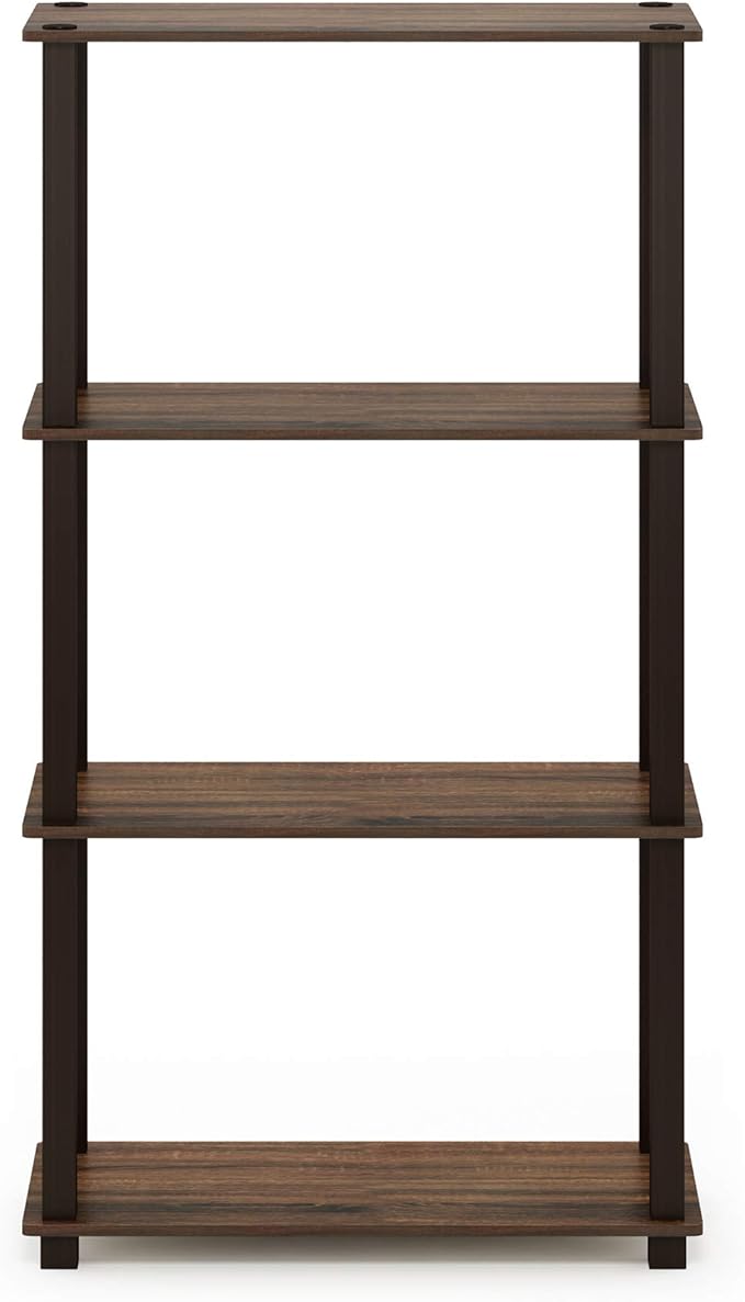 Furinno Turn-N-Tube 4-Tier Multipurpose Shelf Display Rack, Square Tube, Walnut/Brown-NeatNest