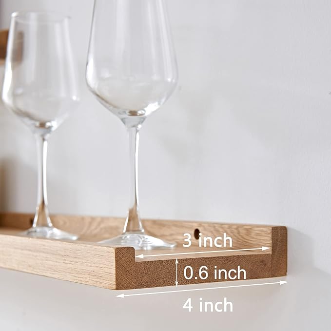 20 Inch Floating Shelves Wall Mounted, Rustic Wall Shelves for Decor and Storage, Natural Solid Oak Wood Shelf, Picture Ledge for Bedroom/Bathroom/Living Room/Kitchen, Natural Color, 20*4*1.5 (1 Pack)-NeatNest
