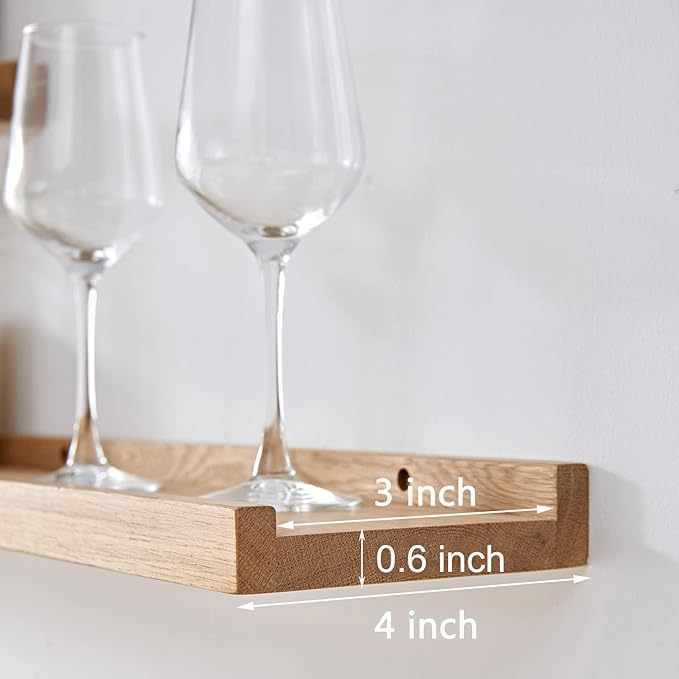 24 Inch Floating Shelves Wall Mounted, Rustic Wall Shelves for Decor and Storage, Natural Solid Oak Wood Shelf, Picture Ledge for Bedroom/Bathroom/Living Room/Kitchen, Natural Color, 24*4*1.5 (1 Pack)-NeatNest