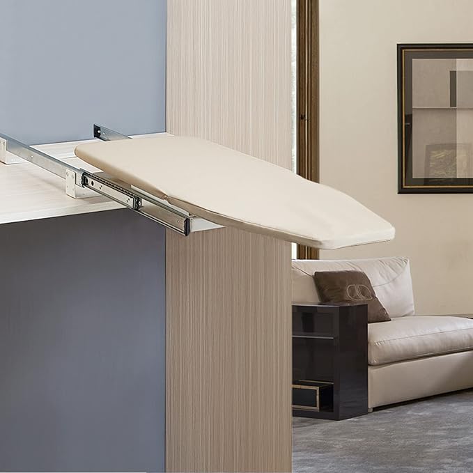 Retractable Ironing Board, Pull-Out Ironing Board Cabinet, Foldable Ironing Storage Station for Small Spaces (Beige)
