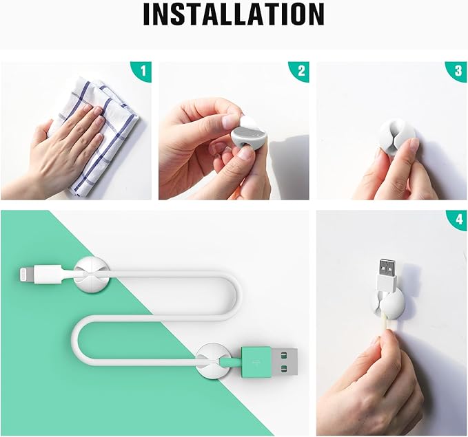 12 Pack Cable Clips, Znben Wire Organizer Holder Adhesive Cord Management Charger Wire Holder Clips for Desk, Home, Office, Car, Cubicle, Nightstand White-NeatNest
