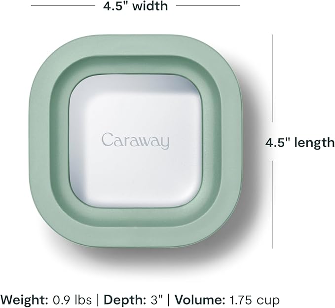 Caraway Mini Square Food Storage Container - 1.75 Cup Glass Storage Container for Food - Non-Toxic Ceramic-Coated Glass - Air Release Technology - Compact & Stackable Design - Mist-NeatNest