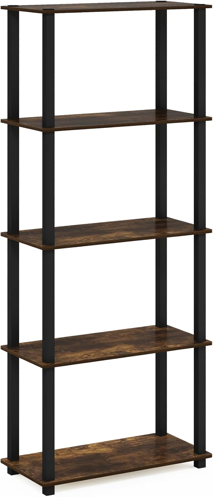 Furinno Turn-S-Tube 5-Tier Multipurpose Shelf Display Rack with Square Tubes, Amber Pine/Black-NeatNest