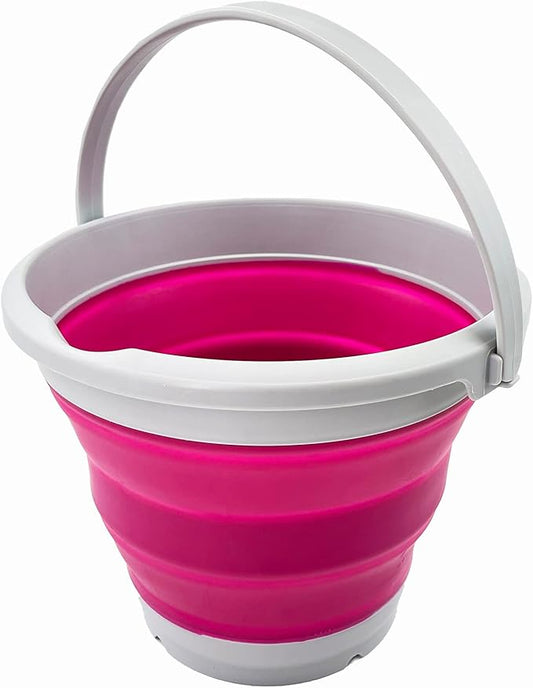 SAMMART 5.5L (1.4 Gallon) Collapsible Plastic Bucket - Foldable Round Tub - Portable Fishing Water Pail - Space Saving Outdoor Waterpot (Grey/Flamingo)-NeatNest