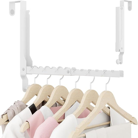 Over The Door Hangers, Over Door Hooks for Hanging, Small Space Dual Folding Portable Extra Long Over Door Clothes Hanger for Clothes, Hats, Bags and Towels (1Pack,White(Update))