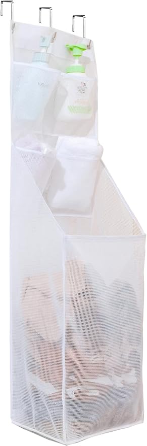 ALYER Multi-Scene Suitable Hanging Mesh Laundry Basket,Behind The Door Storage Organizer for Laundry,RV,Dorm,Bathroom,Bedroom,Pantry, Nursery,Kitchen,White