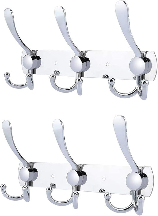 Coat Rack Wall Mounted,3 Tri Stainless Steel Coat Hook for Coat Hat Robes Towel in Mudroom Entryway (Sliver, 2 Pack 3 Hook)-NeatNest