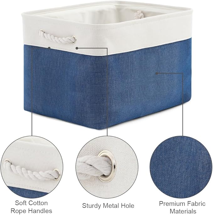 TheWarmHome Organization and Storage for Organizing - 3 Pack 16x12x12 inch Cube Storage Bin for Shelves, Fabric Storage Cubes for Closet Cloth Organizer Gift Toy (White & Jean Blue)-NeatNest