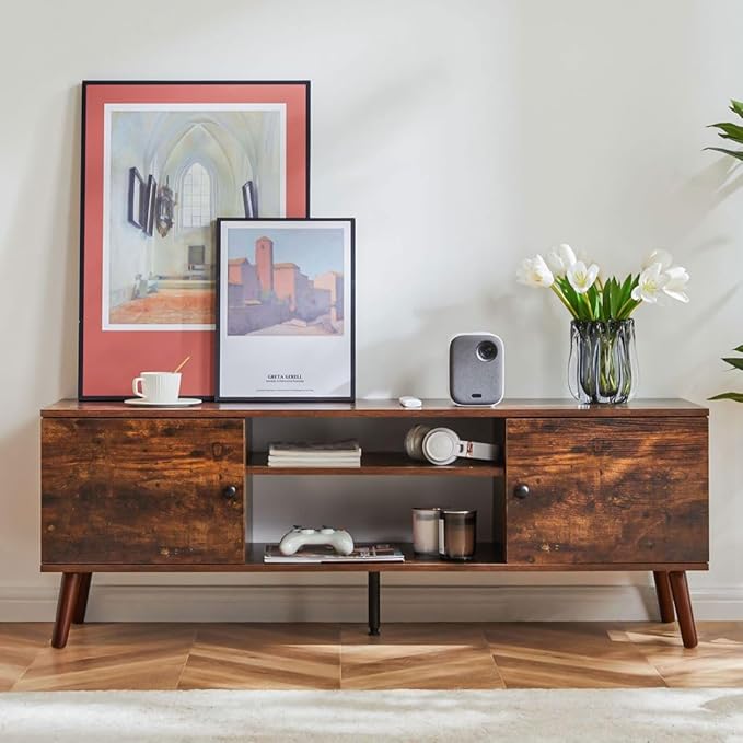 Homee TV Stand for Living Room, Television Stands Entertainment Center Cabinet with Storage for TVs up to 60 Inches, 58 Inch, Rust-NeatNest