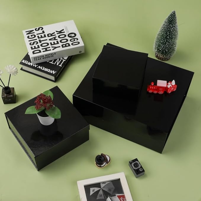 6 Pcs Small Black Gift Box 6x6x3 Inch Magnetic Gift Box Small Magnetic Box with Crinkle Paper Black Small Gift Box with Shredded Paper Luxury Gift Boxes with Lids for Presents-NeatNest
