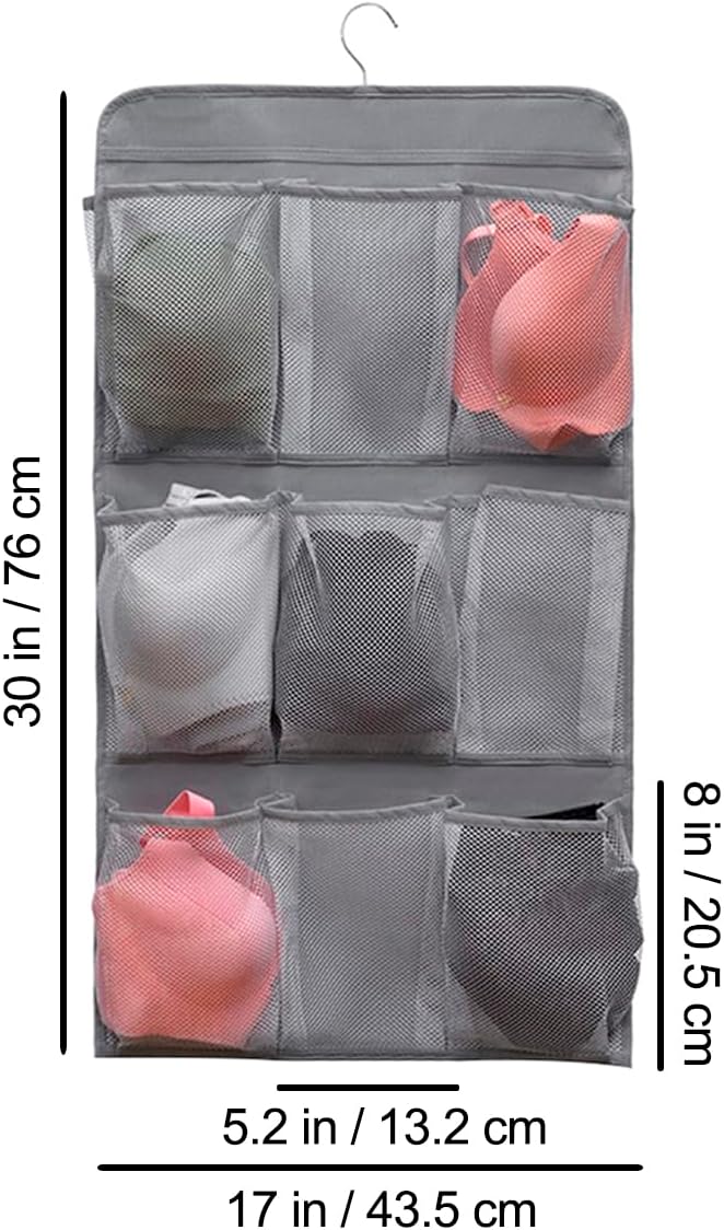 2 Pcs Closet Organizer Dual Sided Hanging Shoe Storage Bag Underwear Socks Holder with 18 Pockets (MESH POCKETS)-NeatNest