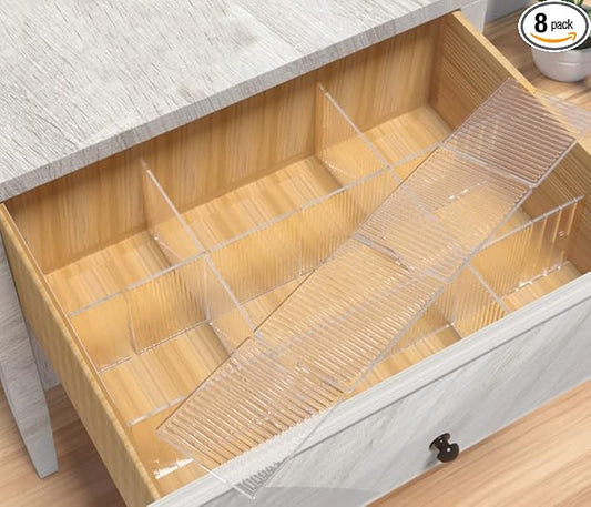 8pcs DIY Plastic Drawer Organizer Adjustable Drawer Dividers for Home Tidy Closet, Socks, Underwear, office school supplies, kitchen utensil tools (Clear White)-NeatNest