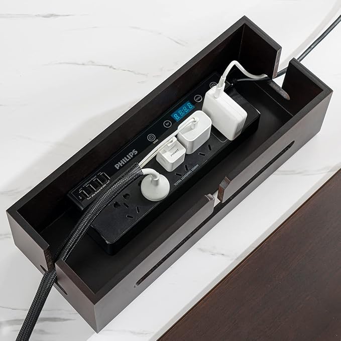 Large Cable Management Box-Stylish Wire Organizer, Wire Concealer and Wire Management Box-Wire Management Box with Protective Sleeve (Brown)