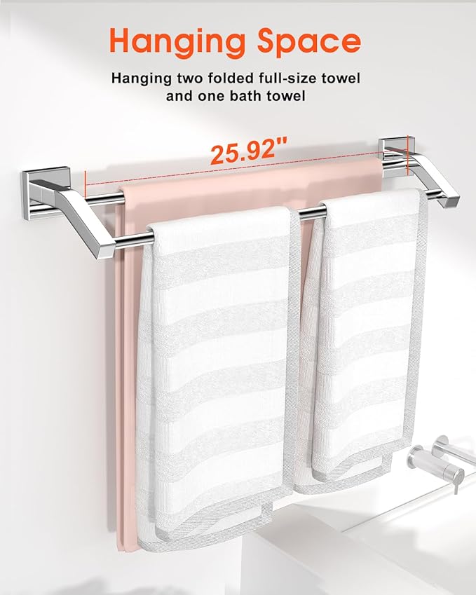Alise Double Bath Towel Bars Towel Racks for Bathroom Lavatory,Wall Mount Towel Holder Heavy Duty SUS304 Stainless Steel Towel Hanger Towel Rail,GK9700-C Polished Chrome,28 Inch