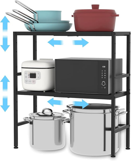 2-Tier Expandable Metal Storage Shelves, 150LBS Heavy Duty Shelving Units and Storage,Adjustable Utility Organization and Storage Shelf Rack For Kitchen Garage Laundry Bathroom Pantry Warehouse-NeatNest