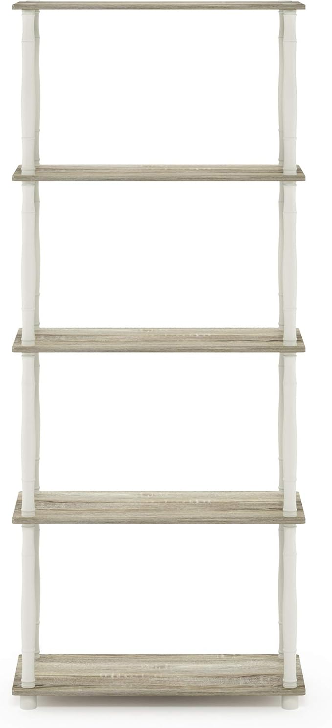 Furinno Turn-N-Tube 5-Tier Multipurpose Shelf / Display Rack / Storage Shelf / Bookshelf, Classic Tubes, Sonoma Oak/White-NeatNest