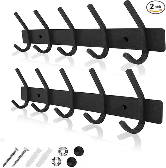 GlazieVault Black Coat Rack Wall Mount - Stainless Steel Coat Hooks for Wall (2 Pack) - Heavy Duty Coat Hanger Wall Mount for Hat Towel Jacket Clothes for Bathroom Door Hooks-NeatNest
