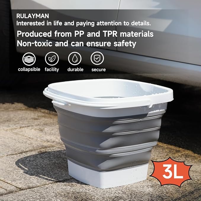 2 Pack Collapsible Plastic Bucket with Handle 0.79 Gallon (3L) Each Foldable Rectangular Tub for Cleaning Camping Essentials Space Saving Outdoor Portable Bucket for Camping-NeatNest
