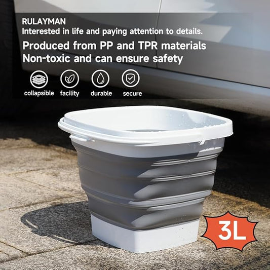 Collapsible Plastic Bucket with Handle 0.79 Gallon (3L) Each Foldable Rectangular Tub for Cleaning Camping Essentials Space Saving Outdoor Portable Bucket for Camping-NeatNest
