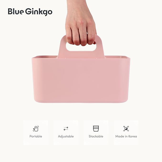 BLUE GINKGO Stackable Organizer Caddy – Korean-Made Portable Tote for Bathroom, Office, Crafts, or School Supplies (Rectangle, Pink)-NeatNest