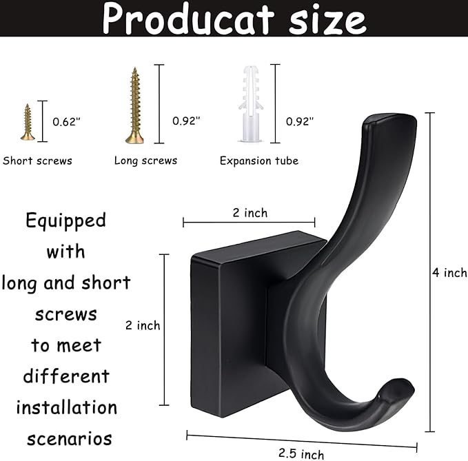 8 Pack Towel Holder for Bathroom Wall Hooks, Bath Towel Rack Shower Towel Holder, Robe Hook Heavy Duty Coat Hooks Entryway Wall Mounted for Hanging Key Robe Hat Backpack (Black)