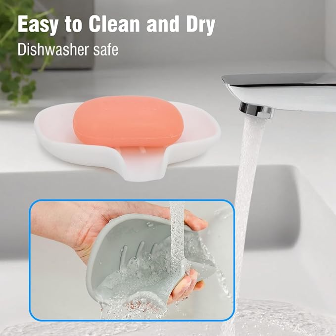 3 Pack Silicone Soap Dish with Drain, Bar Soap Holder for Shower/Bathroom, Self Draining Waterfall Soap Tray/Saver for Kitchen, Keep Soap Dry, Easy to Clean-NeatNest