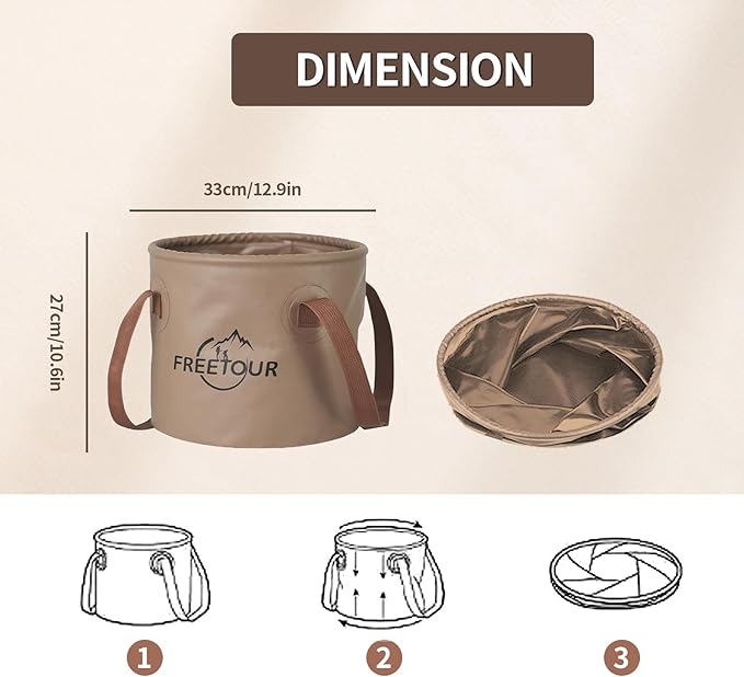 Baiao Collapsible Bucket 5 Gallon, Portable Collapsible Bucket with Handle, Folding Water Container for Fishing Camping Beach Hiking Home Travel Car Washing(Khaki 20L)-NeatNest
