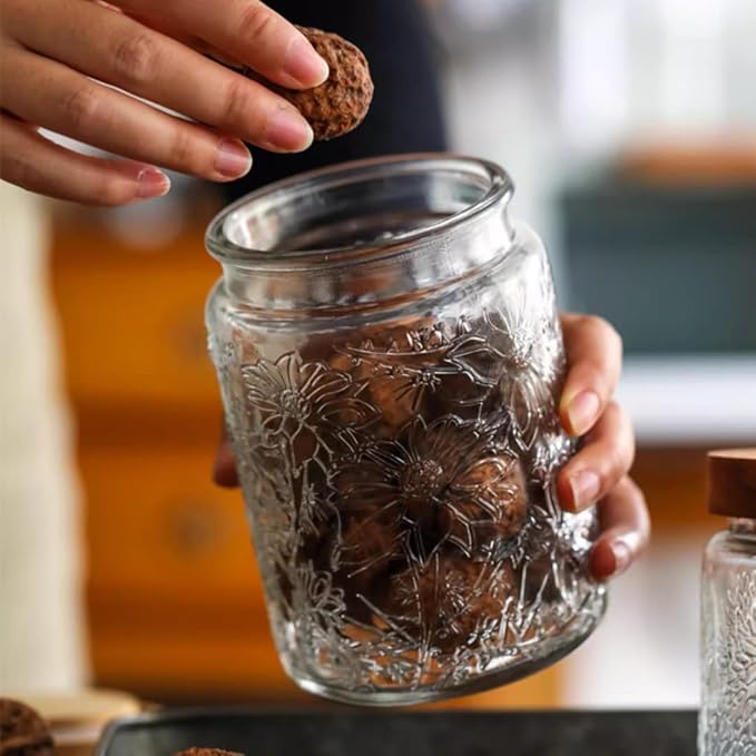 2 Pack Glass Storage Jar with Bamboo Lid, 23.7 FL Oz Kitchen Glass Food Storage Containers for Candy, Coffee Tea Beans, Oats,Flour, Grains