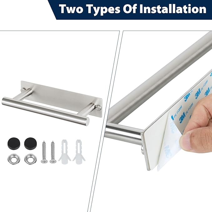 Alise Bath Towel Bars, 12 Inch Towel Hanger Towel Racks for Bathroom, SUS304 Stainless Steel Hand Towel Holder, Wall Mount with Self-Adhesive or Drilling, Nickel