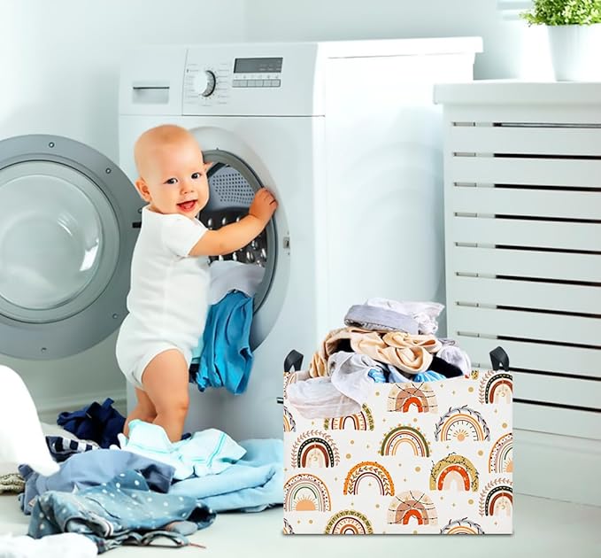 CLOCOR Rectangular Storage Basket Empty,Gift Basket for Kids,Waterproof Toy Bin with Handles,Room Decor(Boho Rainbow)-NeatNest